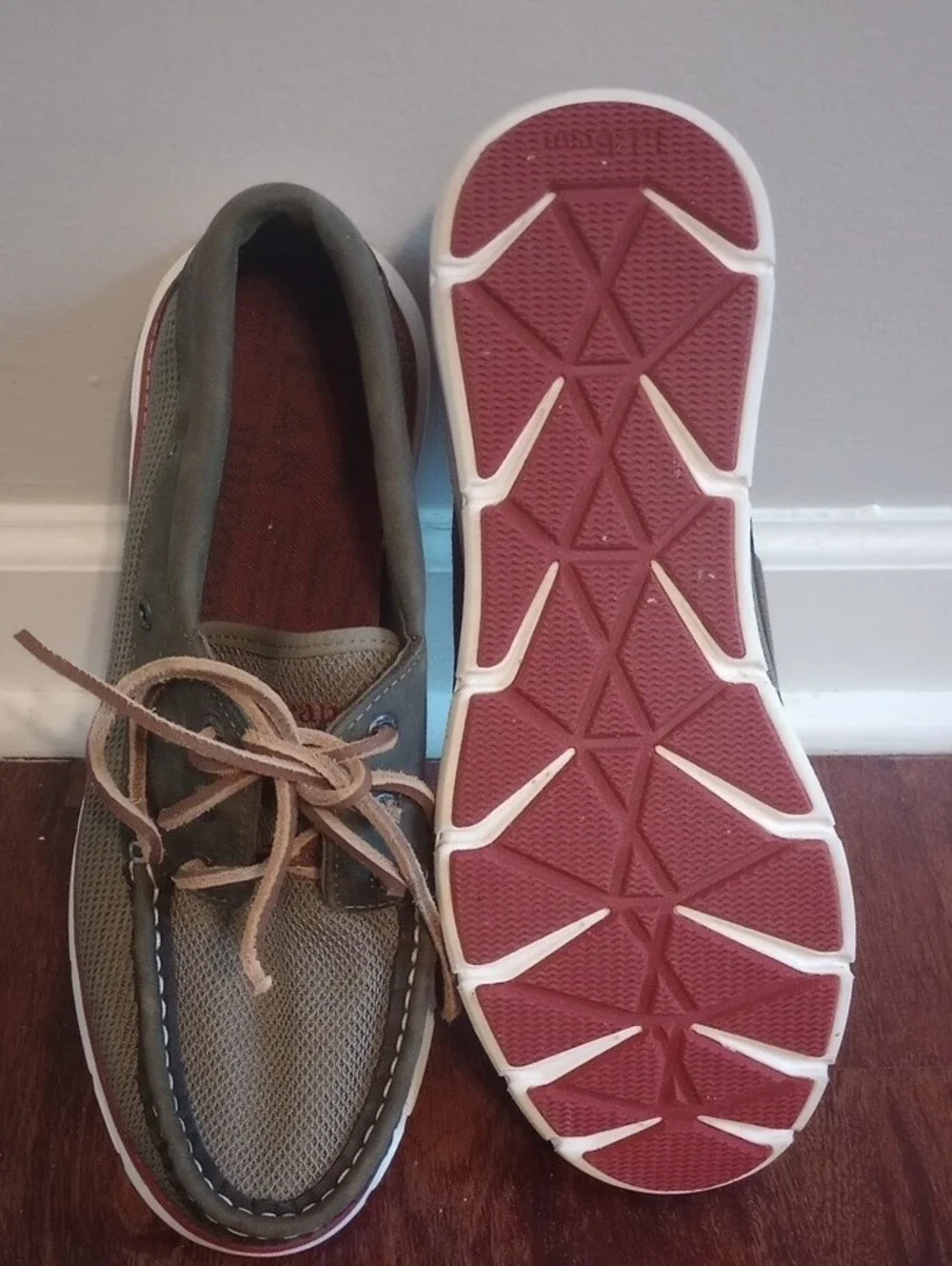 L.L. Bean Men's Olive Green and Brown Boat Shoes
